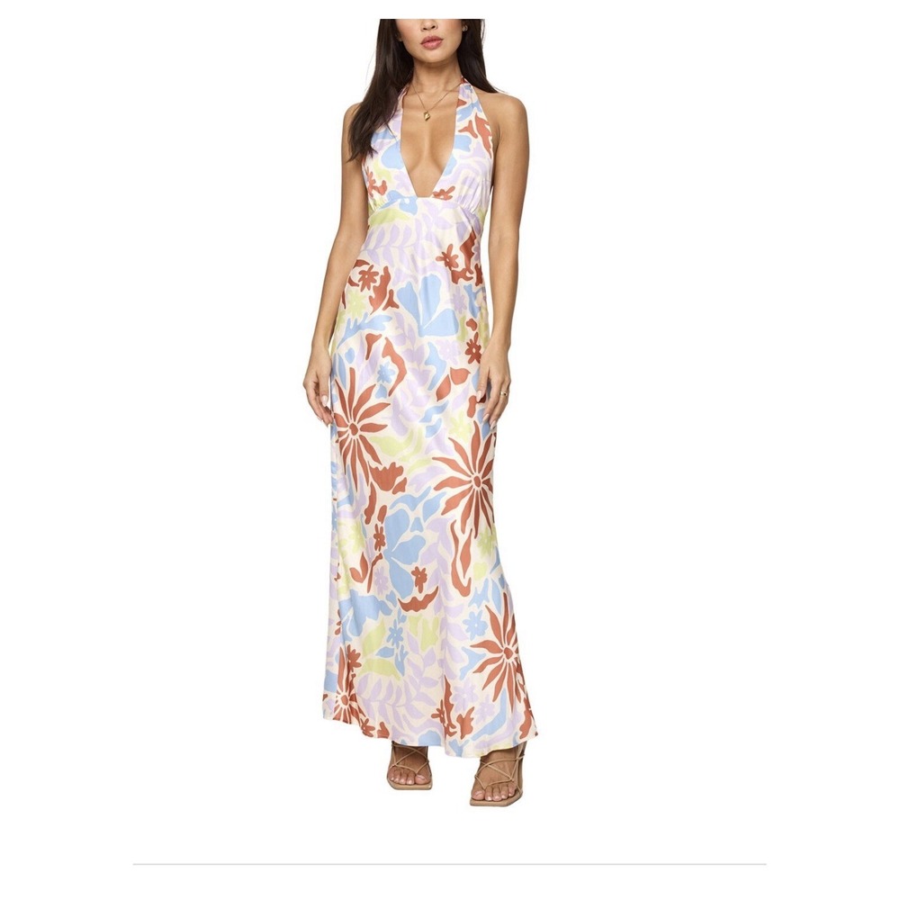 L space Tuscany Halter Floral Maxi Dress in Multi Pastels NEW Size Large  NWT